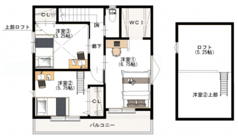 Plus One Style 東牧野町 2階間取り図