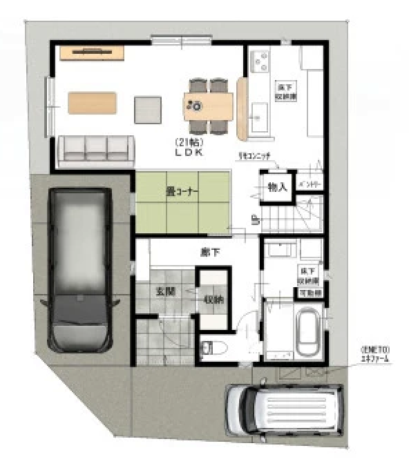 Plus One Style 高槻市昭和台町2丁目 2号地 1階間取り図
